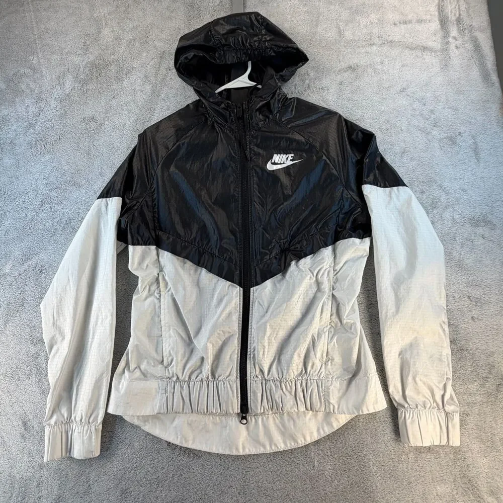 Nike Windrunner Hooded Windbreaker Jacket Women's Small Black White Full Zip Lig